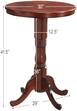 GIANTEX Round Dining Table, 30" D X 41.5" H, Wooden Pub Pedestal Side Table W/Chessboard, Adjustable Foot Pads, Multi-Purpose Dinner Table for Small Space, Kitchen, Dining Room, Restaurant, Walnut