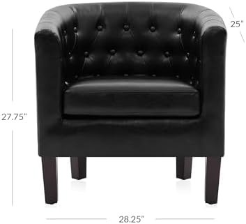 BELLEZE Black Accent Chairs for Living Room, Set of 2 Elegant Arm Chairs, Upholstered Tufted Barrel Chairs Club Chairs for Bedroom with Sturdy Legs and Faux Leather - Berlinda (Black)