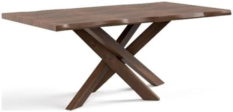 Furniture of America Nazaen II 71" Mid-Century Modern Solid Wood Live Edge Dining Table with Steel Support, Walnut Finish, Seats 6–8