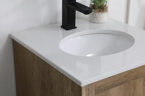 18" Pre-Assembled Bathroom Vanity with Sink, Engineered Wood, Ivory White Engineered Marble Countertop Attached, Single Oval Porcelain Sink, 1 Soft-Close Drawers, Natural Oak