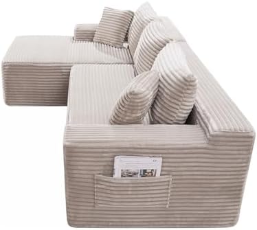 95" L-Shaped Left Facing Cloud Sectional Couch for Living Room, Modular Compressed Boneless Sectional Sofa Corduroy Boneless Corner Foam Sofa W/Chaise Lounge and Pillows