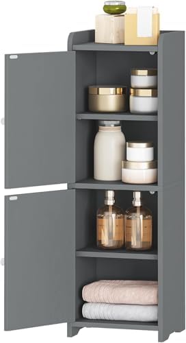 Hzuaneri Bathroom Storage Cabinet, Small Corner Floor Cabinet with 2 Doors | Narrow Toilet Paper Cabinets with Adjustable Shelf, Bathroom Organizer for Small Spaces, 7.9" D x 9.8" W x 29.5" H Gray