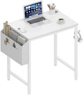 Lufeiya Small White Desk for Small Spaces, 24 Inch Kids Girls Study Writing Mini Desks for Bedroom, Simple Modern Laptop PC Little Side Table with Storage Bag Headphone Hook, White
