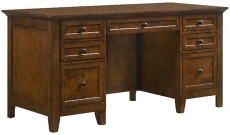Ashford & Sons 62" Solid Hardwood Executive Desk, Tuscan Brown Finish, Durable Office Desk with 5 Utility Drawers, 2 File Drawers, Smooth Glides, Compact Design for Home Office Use