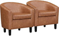 Yaheetech Accent Chairs Set of 2, Faux Leather Barrel Armchairs Brown