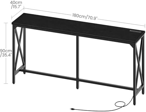 CHOEZON 70.9'' Bar Table, Kitchen Dining Table with Power Outlet and Footrest, Industrial Style, for Pub, Living Room, Black TBT08UBB