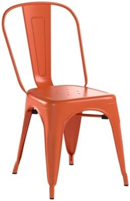 FDW | Set of 4 Metal Dining Chairs | Orange | Stackable Tolix Side Chairs with Backrest | Scratch-Resistant | Non-Slip Feet | Indoor/Outdoor Use | 330 lbs Capacity | Ideal for Kitchen & Restaurant