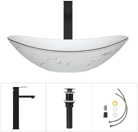 48" Bathroom Vanity with Sink, White Modern Freestanding Bathroom Vanity Cabinet with Marble Texture Top and 4 Drawers, Two Boat Ceramic Vessel Sinks