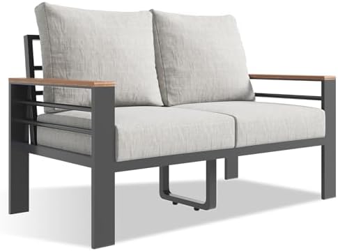 Aoxun Aluminum Patio Furniture Set 2 Seats, Oversized Outdoor Sectional with Washable Thick Cushions,Patio Conversation Sets for Porch, Balcony, Deck