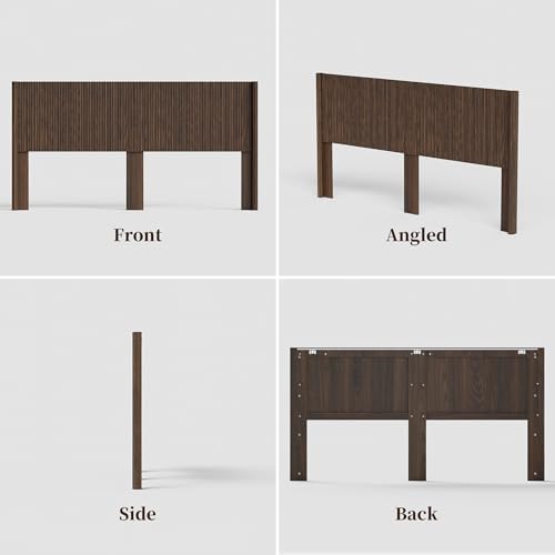 King Size Headboard Only, Modern Fluted Wall-Mounted Head Board with Lighting, Boho Wood Bed headboard Stylish Bedroom Decor, Espresso