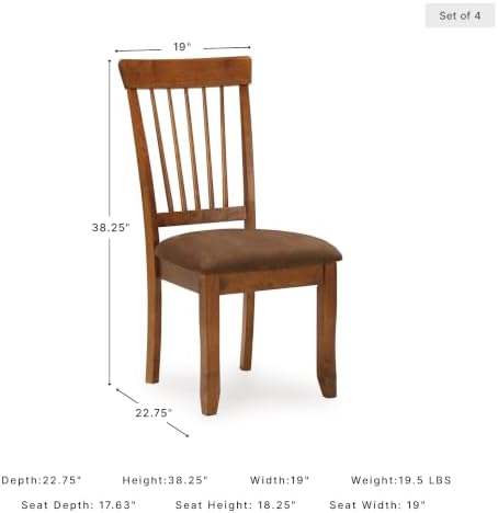 Signature Design by Ashley Haddigan Dining Chairs Set of 4, Cushioned Rake Back Side Chairs, Faux Leather Upholstered Wood Frame, for Kitchen, Dark Brown