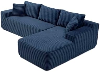 105-Inch L-Shaped Right Facing Corner Compressed Sofa Modular Sectional Boneless Cloud Sofa Floor Foam Couch with Chaise Lounge, Corduroy Corner Boneless Cloud Couch