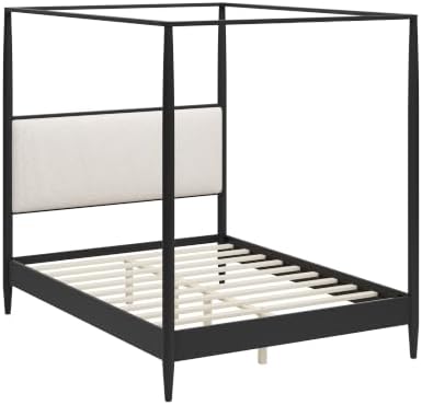 Queen Size Wood Canopy Bed Frame, Black Vintage Four-Posters Platform Beds