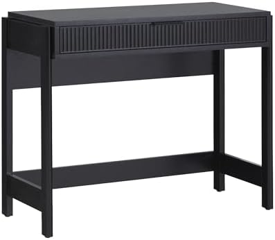 Walker Edison Transitional Office Design, Reeded Drawer Front Detail, Writing Desk with Drawer, Spacious Desktop, Complementary in Living Spaces, 38 Inch, Black