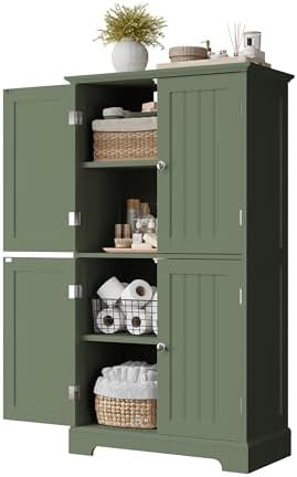 ChooChoo Bathroom Floor Cabinet with Adjustable Shelves | Bathroom Storage Cabinet, 4 Doors, Freestanding Cupboard for Living Room, Green