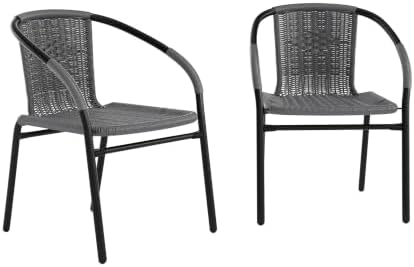 Flash Furniture Lila 2 Pack Gray Rattan Indoor-Outdoor Restaurant Stack Chair