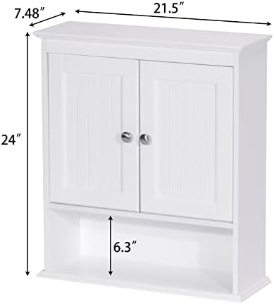 Spirich Bathroom Wall Cabinet with Beadboard Doors, White Medicine Cabinet | Adjustable Shelf, Open & Concealed Storage, Space-Saving Over-Toilet Design for Toiletries, Towels, Medicines & Decor