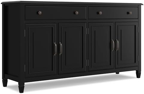 SIMPLIHOME Connaught 67" Wide Solid Wood Sideboard Cabinet in Black