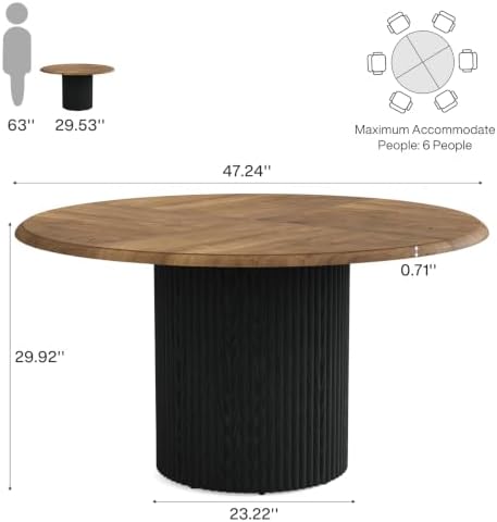 Tribesigns 47" Round Dining Table for 4, Farmhouse Kitchen Table with Metal Base, Modern Small Dinner Table for Dining Room,Kitchen (Chairs Not Included)