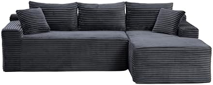 95" L-Shaped Cloud Sectional Couch, Right Facing Modular Compressed Boneless Sectional Sofa with Chaise Lounge, Plush Corduroy Boneless Corner Sofa for Living Room