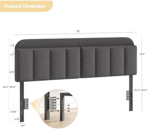 ONBRILL King Headboard Only with LED Light, Upholstered Storage Headboards