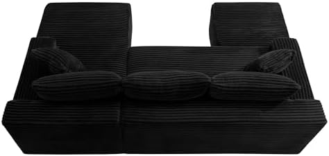 95-Inch U-Shaped Right Facing Corner Compressed Sofa Modular Sectional Boneless Cloud Sofa Floor Foam Couch W/Chaise Lounge & Ottoman, Corduroy Corner Boneless Cloud Couch