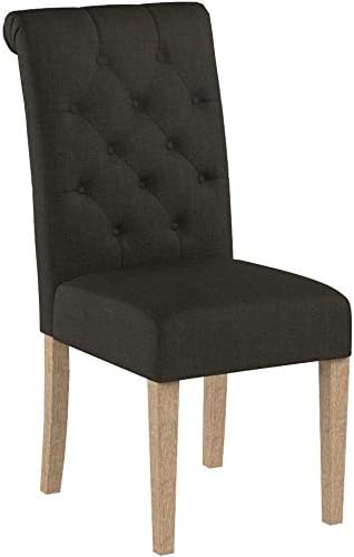 Roundhill Furniture Habit Solid Wood Tufted Parsons Charcoal Dining Chair, Set of 2
