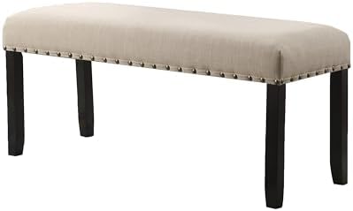 Roundhill Furniture Biony Fabric Dining Bench with Nailhead Trim, Tan