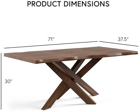 Furniture of America Nazaen II 71" Mid-Century Modern Solid Wood Live Edge Dining Table with Steel Support, Walnut Finish, Seats 6–8