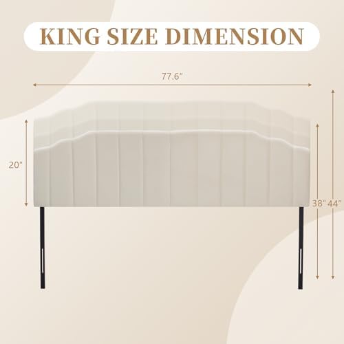 Upholstered Headboard for Full/Queen Beds - Arched Headboard & Bed Frame Mount, Adjustable Height, Velvet Tufted Modern Vertical Channel Design (Beige, Queen (U.S. Standard))