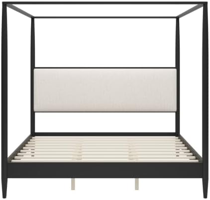 King Size Wood Canopy Bed Frame, Black Vintage Four-Posters Platform Beds