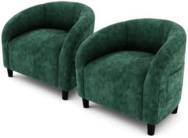 GarveeHome Accent Chair Set of 2 Armchair for Living Room Barrel Club Chair with Soft Padded Seat & Sturdy Legs for Bedroom Waiting Room Reception Chairs(Retro Green)