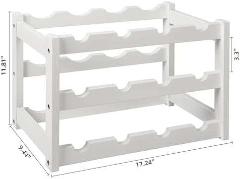 VASMIA Bamboo Wine Rack, Sturdy and Durable Wine Storage Cabinet Shelf, Wine Racks Countertop for Pantry,Kitchen,3-Tier 12 Bottles Wine Rack White