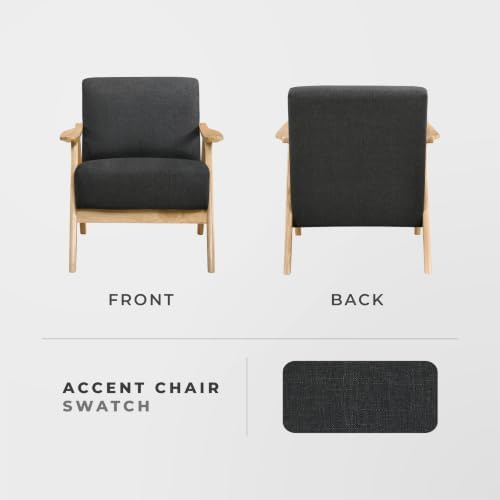 Lexicon Mid Century Modern Accent Chair with Natural Wood Frame, Dark Gray