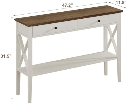 ChooChoo 47" Farmhouse Entryway Table with Drawers and Storage Shelf