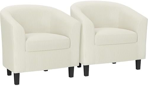 Yaheetech Accent Chairs Set of 2, Corduroy Barrel Armchairs Beige