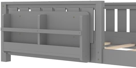 Bellemave Twin Size Montessori Floor Bed with Rails and Slats, Twin Size Floor Bed with Bookshelf and Fence, Low Profile Montessori Beds Frame for Girls, Boys, White