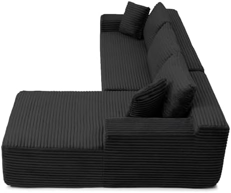 105-Inch L-Shaped Right Facing Corner Compressed Sofa Modular Sectional Boneless Cloud Sofa Floor Foam Couch with Chaise Lounge, Corduroy Corner Boneless Cloud Couch