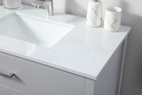 36" Pre-Assembled Bathroom Vanity with Sink, Engineered Wood, Calacatta White Engineered Marble Countertop Attached, Single Rectangle Porcelain Sink, Grey