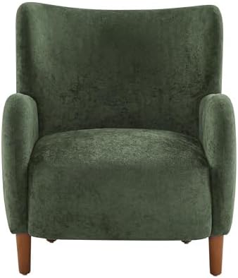 Christopher Knight Home Dolly Velvet Wingback Club Chair, Bedroom Comfy Reading Chair, Low Profile Accent Chair, Solid Wood Frame, Olive Green+Teak
