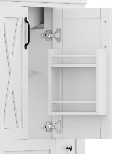 YOPTO 36" Bathroom Vanity with Sink, Freestanding Bathroom Cabinet | Ceramic Top & Backsplash, 4 Storage Drawers, X-Shaped Doors, Adjustable Shelving, Door Storage and Towel Bar, white
