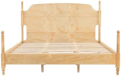 Christopher Knight Home Kane Wooden King Bed Frame with Headboard, Farmhouse King Size Bed Frame and Arched Headboard, 4-Poster King Bedframe with Slats Support, No Box Spring Needed, Natural