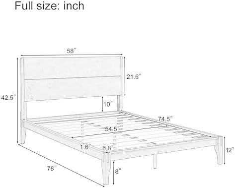 Merax Full Size Bamboo Platform Bed Frame with Tall Headboard, Natural