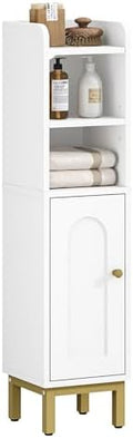Hzuaneri Bathroom Storage Cabinet, Small Corner Floor Cabinet | Narrow Toilet Paper Holder, Bathroom Organizer with Adjustable Shelf, 2 Doors, for Small Spaces, White BC08203X