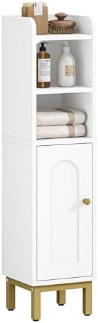 Hzuaneri Bathroom Storage Cabinet, Small Corner Floor Cabinet | Narrow Toilet Paper Holder, Bathroom Organizer with Adjustable Shelf, 2 Doors, for Small Spaces, White BC08203X