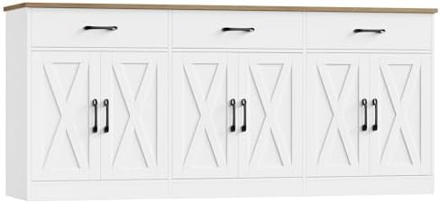 HOSTACK 71"W Farmhouse Kitchen Sideboard Buffet Cabinet with Storage, White