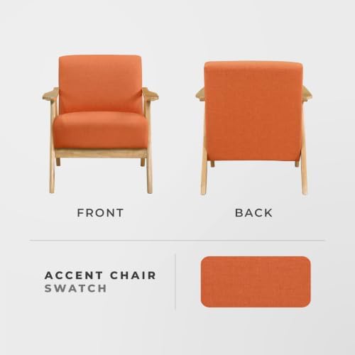 Lexicon Mid Century Modern Accent Chair with Natural Wood Frame, Orange