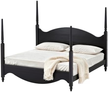 Brixton King Solid Pine Wood Four-Poster Bed, Arched Headboard, Black