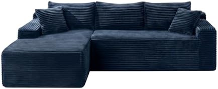 95" L-Shaped Left Facing Cloud Sectional Couch for Living Room, Modular Compressed Boneless Sectional Sofa Corduroy Boneless Corner Foam Sofa W/Chaise Lounge and Pillows