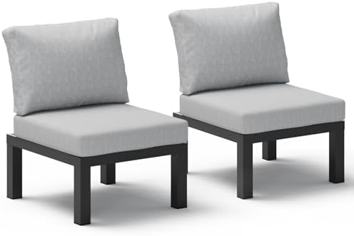 Aluminum Outdoor Patio Sofa Set, 2 Seats Modular Sectional Single Seat Sofa Chairs with Removable Cushions, All-Weather Outdoor Conversation Sets for Garden & Yard, Gray